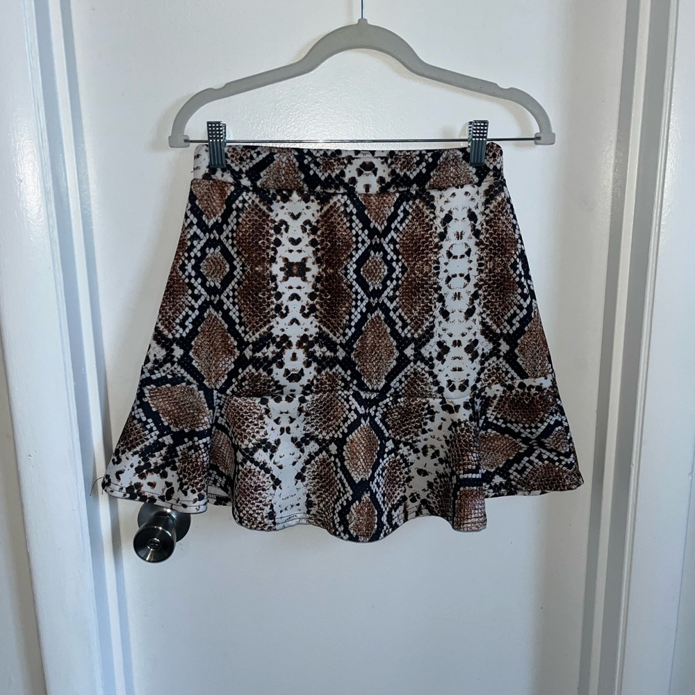 Nasty Gal Brown and Black Snake Print Skater Skirt